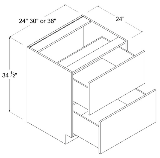 Base Cabinet - 2 Drawer - White - Gloss Frameless