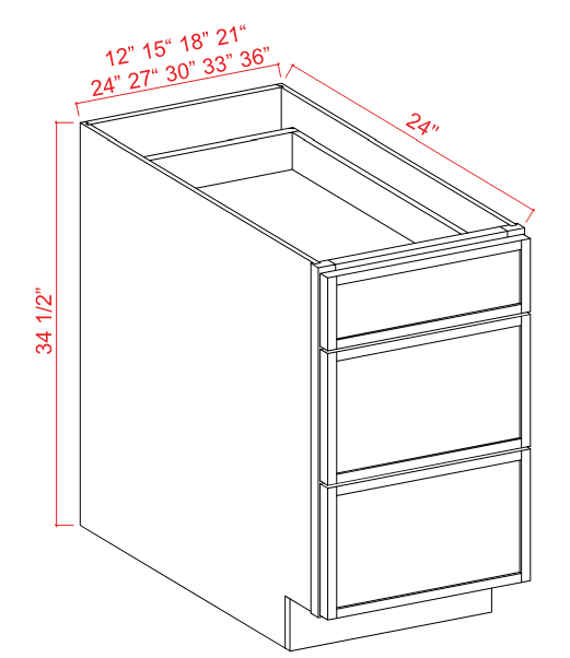 Base Cabinet - Drawer 3DRW - White - Slim Shaker