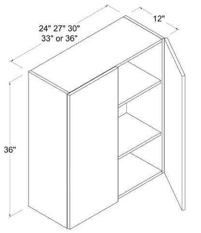 Wall Cabinet - 2 Door 2 Shelves - White - Gloss Frameless