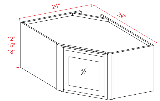 Wall Cabinet - Diagonal Corner, Glass Door - White - Slim Shaker